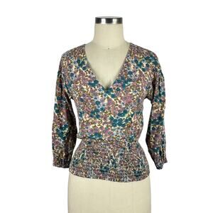 MAEVE Anthropologie Colorful Odette Smocked Blouse Women's Size XS Floral‎ Color
